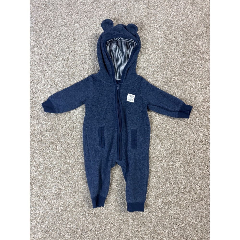 Carters Baby Boys Navy Blue Fleece Bear Hooded Jumpsuit 3 Months One Cute Cub
